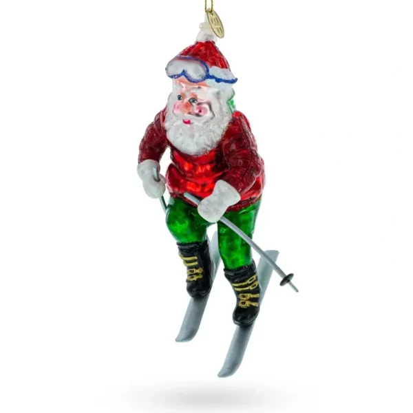 Shop All | Alpine Adventure: Santa On Skis - Blown Glass Christmas Ornament - CaringForTots - Professional Baby and Children's Products | Caring for Growth, Caring for Every Moment