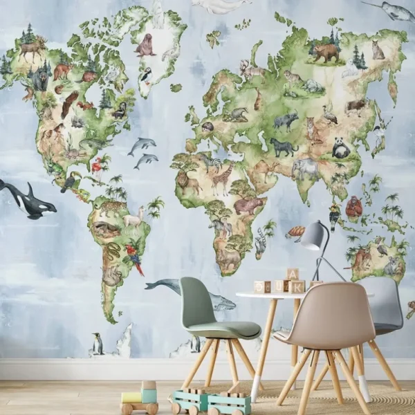 Shop All | Animal World Map Wall Mural - CaringForTots - Professional Baby and Children's Products | Caring for Growth, Caring for Every Moment