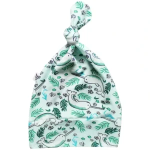 Shop All | Aquamarine Narwhals Knotted Hat (0-3m) - CaringForTots - Professional Baby and Children's Products | Caring for Growth, Caring for Every Moment