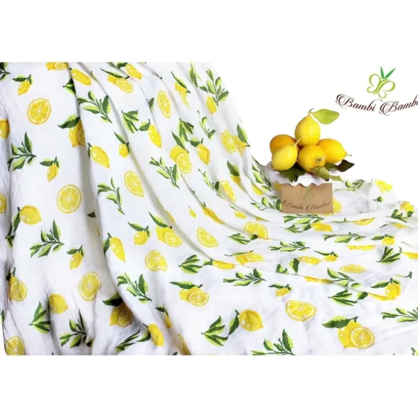 Shop All | Bamboo Viscose Muslin Swaddle Blanket Set Of 2, Lemon And Strawberry Prints - CaringForTots - Professional Baby and Children's Products | Caring for Growth, Caring for Every Moment
