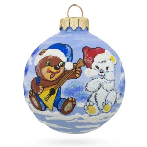 Shop All | Bear With Balalaika And Santa Hat Blown Glass Ball Christmas Ornament 3.25 Inches - CaringForTots - Professional Baby and Children's Products | Caring for Growth, Caring for Every Moment