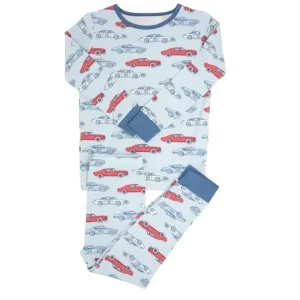 Shop All | Big Kid Pajama Set - Stock Car Blue - CaringForTots - Professional Baby and Children's Products | Caring for Growth, Caring for Every Moment