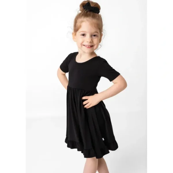 Shop All | Black | Toddler & Girls Bamboo Ruffle Twirl Dress - CaringForTots - Professional Baby and Children's Products | Caring for Growth, Caring for Every Moment