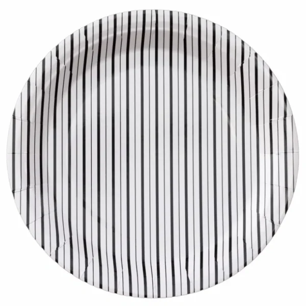 Shop All | Black And White Fine Stripes Plates (set Of 8) - CaringForTots - Professional Baby and Children's Products | Caring for Growth, Caring for Every Moment