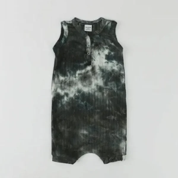 Shop All | Black White Tie-Dye Rib Knit Summer Henley Shorts Romper - CaringForTots - Professional Baby and Children's Products | Caring for Growth, Caring for Every Moment