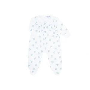 Shop All | Blue Heart Print Smocked Footie - CaringForTots - Professional Baby and Children's Products | Caring for Growth, Caring for Every Moment