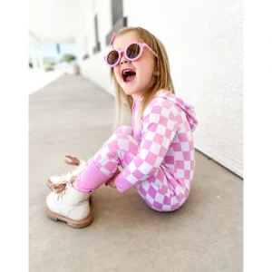 Shop All | Bubblegum Checkers Dream Romper Hoodie - CaringForTots - Professional Baby and Children's Products | Caring for Growth, Caring for Every Moment