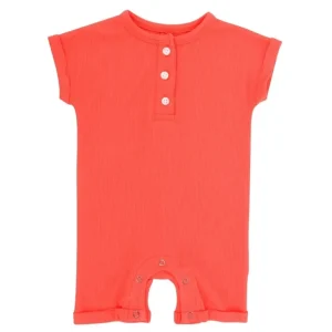 Shop All | Button Romper - Lollipop Red Ribbed - CaringForTots - Professional Baby and Children's Products | Caring for Growth, Caring for Every Moment