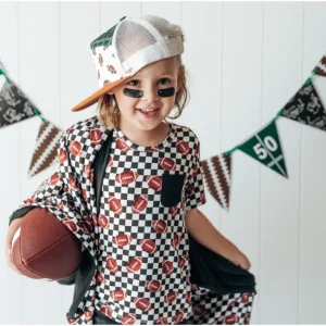 Shop All | Checkered Football Dream Pocket Tee - CaringForTots - Professional Baby and Children's Products | Caring for Growth, Caring for Every Moment