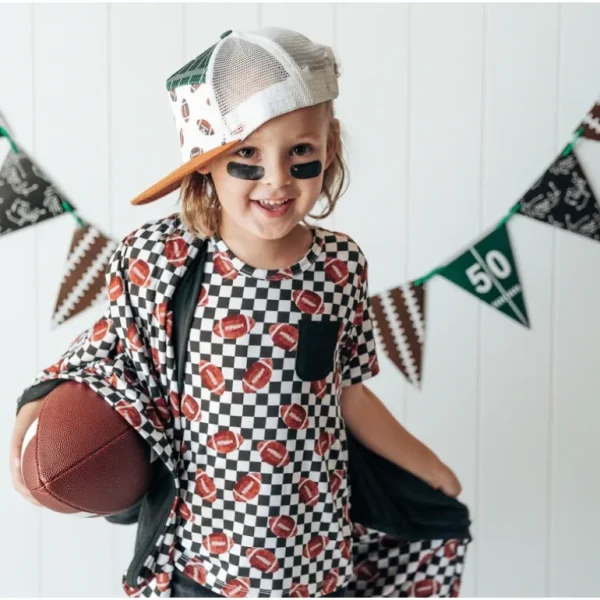 Shop All | Checkered Football Dream Pocket Tee - CaringForTots - Professional Baby and Children's Products | Caring for Growth, Caring for Every Moment