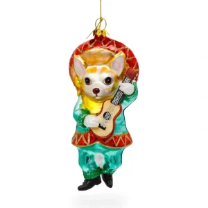 Shop All | Chihuahua Dog In Sombrero Playing Guitar - Blown Glass Christmas Ornament - CaringForTots - Professional Baby and Children's Products | Caring for Growth, Caring for Every Moment