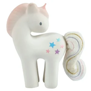 Shop All | Cotton Candy Unicorn Natural Rubber Rattle with Crinkle Tail - CaringForTots - Professional Baby and Children's Products | Caring for Growth, Caring for Every Moment