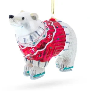 Shop All | Cozy Polar Bear Wearing A Festive Sweater - Blown Glass Christmas Ornament - CaringForTots - Professional Baby and Children's Products | Caring for Growth, Caring for Every Moment