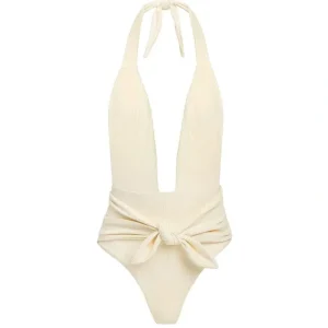 Shop All | Cream Rib Tropez Tie-up One-piece - CaringForTots - Professional Baby and Children's Products | Caring for Growth, Caring for Every Moment