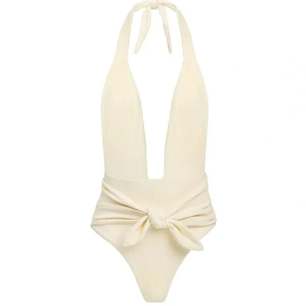Shop All | Cream Rib Tropez Tie-up One-piece - CaringForTots - Professional Baby and Children's Products | Caring for Growth, Caring for Every Moment