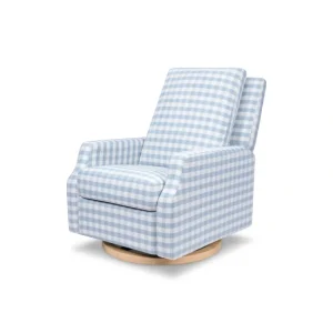 Shop All | Crewe Recliner Swivel Glider - Blue Gingham w/ Light Wood Base - CaringForTots - Professional Baby and Children's Products | Caring for Growth, Caring for Every Moment