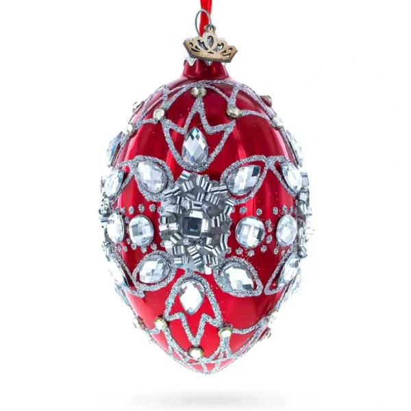 Shop All | Diamond Star On Red Glass Egg Christmas Ornament 4 Inches - CaringForTots - Professional Baby and Children's Products | Caring for Growth, Caring for Every Moment