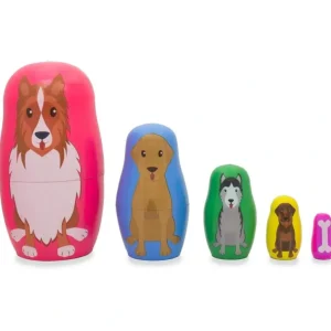 Shop All | Dogs And Puppies With Bone Animal Wooden Nesting Dolls 4.75 Inches - CaringForTots - Professional Baby and Children's Products | Caring for Growth, Caring for Every Moment