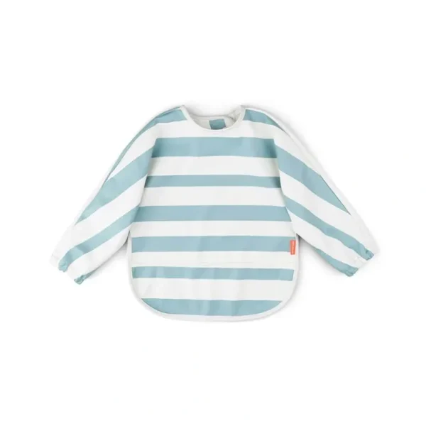 Shop All | Done by Deer Sleeved Pocket Bib - Blue - Stripes - CaringForTots - Professional Baby and Children's Products | Caring for Growth, Caring for Every Moment