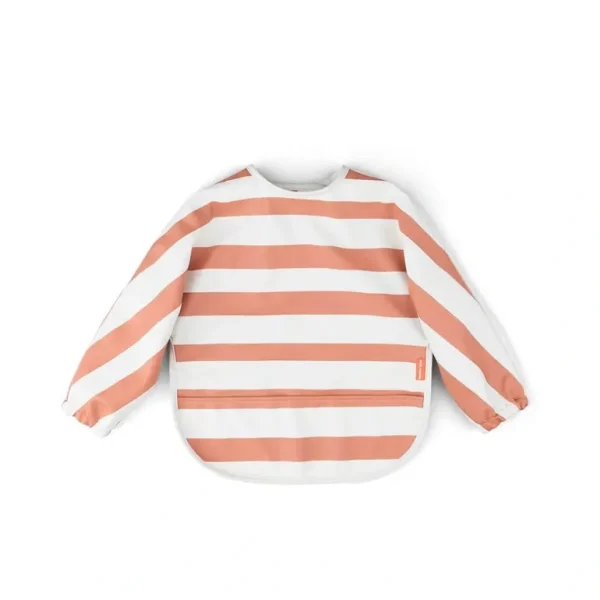 Shop All | Done by Deer Sleeved Pocket Bib - Papaya - Stripes - CaringForTots - Professional Baby and Children's Products | Caring for Growth, Caring for Every Moment