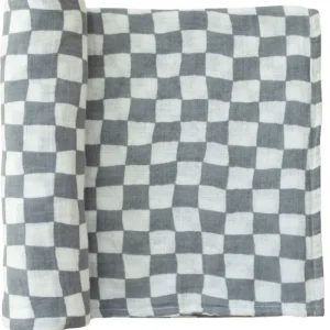 Shop All | Dusty Blue Wavy Checkered Muslin Swaddle Blanket - CaringForTots - Professional Baby and Children's Products | Caring for Growth, Caring for Every Moment