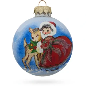 Best Enchanted Evening: Girl And Reindeer Blown Glass Ball Christmas Ornament 3.25 Inches - CaringForTots - Professional Baby and Children's Products | Caring for Growth, Caring for Every Moment