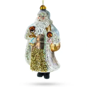 Outlet Enchanting Glittered Santa Holding A Magical Lantern - Blown Glass Christmas Ornament - CaringForTots - Professional Baby and Children's Products | Caring for Growth, Caring for Every Moment