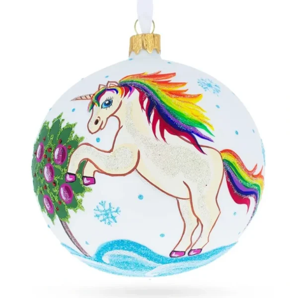 Best Enchanting Unicorn Blown Glass Ball Christmas Ornament 4 Inches - CaringForTots - Professional Baby and Children's Products | Caring for Growth, Caring for Every Moment
