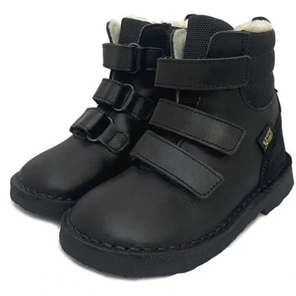 Best Ernest Kids Velcro Wool-Lined Boot Black Leather - CaringForTots - Professional Baby and Children's Products | Caring for Growth, Caring for Every Moment