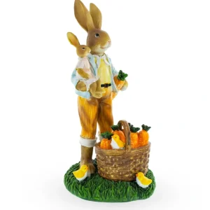 Best Father And Son Bunny Duo: Sharing A Basket Of Harvested Carrots Figurine - CaringForTots - Professional Baby and Children's Products | Caring for Growth, Caring for Every Moment