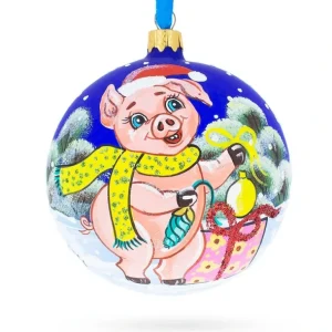 Online Festive Pigs Decorating Tree Blown Glass Ball Christmas Ornament 4 Inches - CaringForTots - Professional Baby and Children's Products | Caring for Growth, Caring for Every Moment