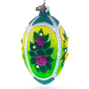 Best Flowers Bouquet On Green Glass Egg Ornament 4 Inches - CaringForTots - Professional Baby and Children's Products | Caring for Growth, Caring for Every Moment