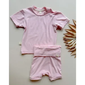 Hot Fold Over Shorties And Short Sleeve Tee Set | Rose Pink | Luxury Bamboo - CaringForTots - Professional Baby and Children's Products | Caring for Growth, Caring for Every Moment