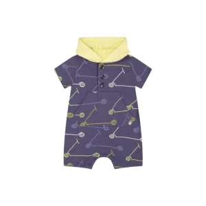 Outlet French Terry Hooded Romper Blue Printed Scooters - CaringForTots - Professional Baby and Children's Products | Caring for Growth, Caring for Every Moment