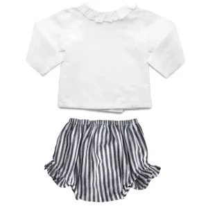 Hot Gift Set | Double Button Blouse And Harbor Island Stripe Frill Bloomer - CaringForTots - Professional Baby and Children's Products | Caring for Growth, Caring for Every Moment