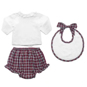 Fashion Gift Set Double Button Frill Blouse & Tartan Frill Bloomer & Newborn Bib - CaringForTots - Professional Baby and Children's Products | Caring for Growth, Caring for Every Moment