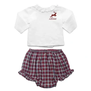 Flash Sale Gift Set Double Button Frill Blouse And Tartan Frill Bloomer Holiday Set With Monogram - CaringForTots - Professional Baby and Children's Products | Caring for Growth, Caring for Every Moment