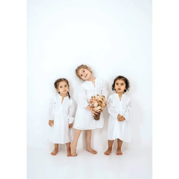 New Girl's Cotton Kaftan Dress - White - CaringForTots - Professional Baby and Children's Products | Caring for Growth, Caring for Every Moment