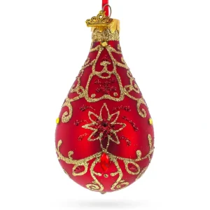 New Golden Flowers On Red Glass Waterdrop Finial Christmas Ornament - CaringForTots - Professional Baby and Children's Products | Caring for Growth, Caring for Every Moment