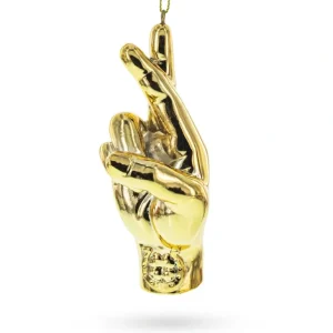 New Golden Lucky Crossed Fingers Sign Language - Blown Glass Christmas Ornament - CaringForTots - Professional Baby and Children's Products | Caring for Growth, Caring for Every Moment