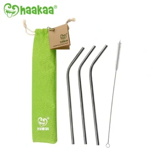 Flash Sale Haakaa Curved Stainless Steel Straws With Cleaning Brush, 3 Pk - CaringForTots - Professional Baby and Children's Products | Caring for Growth, Caring for Every Moment