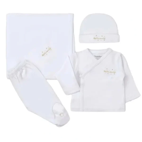 Best Sale Hello World Pima 4-piece Set, White - CaringForTots - Professional Baby and Children's Products | Caring for Growth, Caring for Every Moment