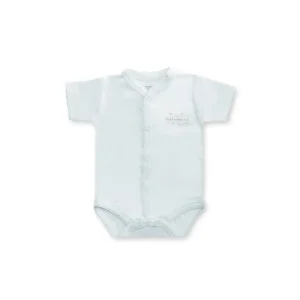 Outlet Hello World Short Sleeve Snapped Bodysuit, Blue - CaringForTots - Professional Baby and Children's Products | Caring for Growth, Caring for Every Moment