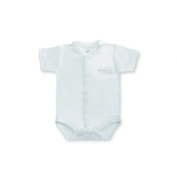 Outlet Hello World Short Sleeve Snapped Bodysuit, Blue - CaringForTots - Professional Baby and Children's Products | Caring for Growth, Caring for Every Moment