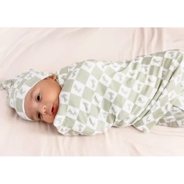 Best Sale Hippity Sage Checkers Dream Swaddle & Beanie - CaringForTots - Professional Baby and Children's Products | Caring for Growth, Caring for Every Moment