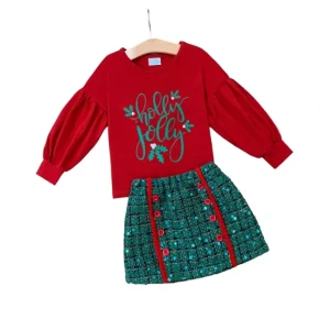 Shop Holly Jolly Sparkle Plaid Skirt Set - CaringForTots - Professional Baby and Children's Products | Caring for Growth, Caring for Every Moment