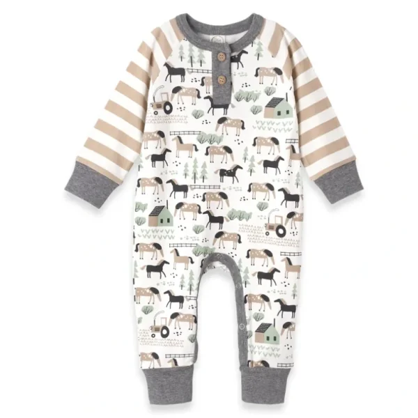 Online Horses On The Farm Bamboo Henley Romper - CaringForTots - Professional Baby and Children's Products | Caring for Growth, Caring for Every Moment
