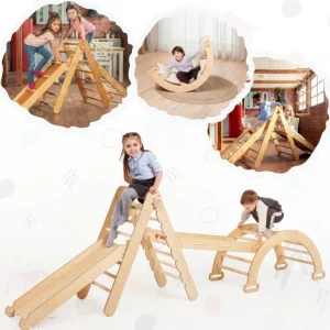 Shop All | 4in1 Montessori Climbing Frame Set: Triangle Ladder + Arch/rocker + Slide Board/ramp + Netting Rope - CaringForTots - Professional Baby and Children's Products | Caring for Growth, Caring for Every Moment