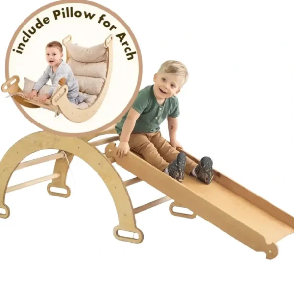 Shop All | 3in1 Montessori Play Set For Toddlers: Arch + Slide + Cushion - Beige - CaringForTots - Professional Baby and Children's Products | Caring for Growth, Caring for Every Moment