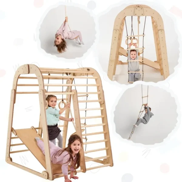 Outlet Indoor Wooden Playground For Children - 6in1 Playground + Swings Set + Slide Board - CaringForTots - Professional Baby and Children's Products | Caring for Growth, Caring for Every Moment